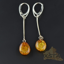 Cognac long amber earrings for her